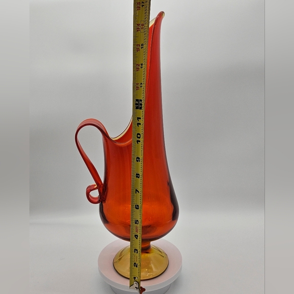 Vintage L.E. Smith Amberina Swung Stretch Art Glass Amberina Pitcher Glows 17.5" - Picture 6 of 14